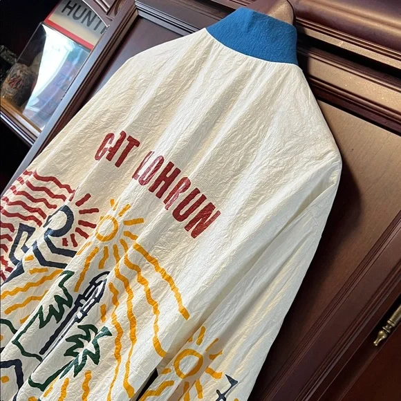 Vintage Rare Great Aloha Run White & Blue Graphic Windbreaker Race Paper Jacket! - Picture 10 of 12